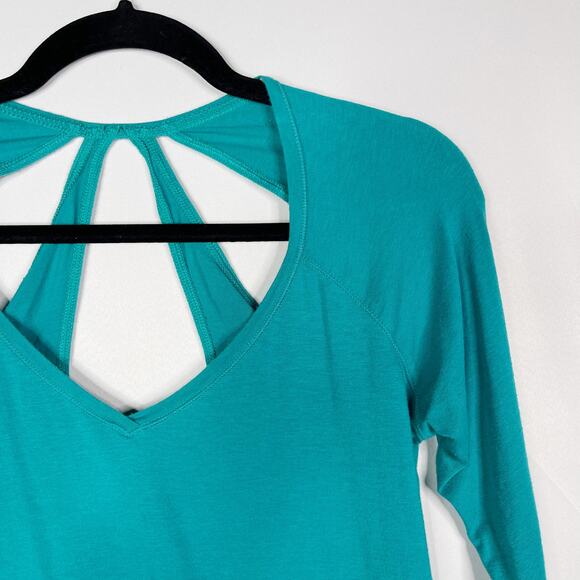 Calia By Carrie Underwood XSmall XS Teal Keyhole Back Long Sleeve Top VNeck Tee - Picture 3 of 5